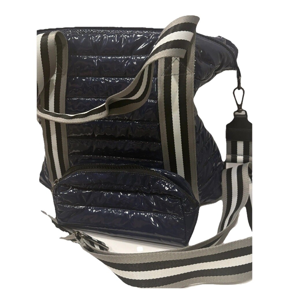 Think Royln Blue Patent Wingman Large Tote Bag Crossbody Preppy Quiet Luxury New